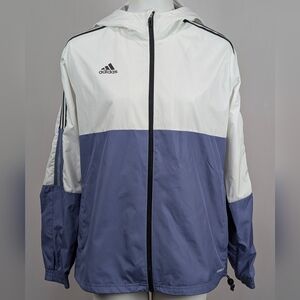 Adidas White and Blue Windbreaker - Unisex